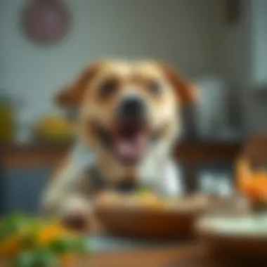 A happy senior dog enjoying a meal