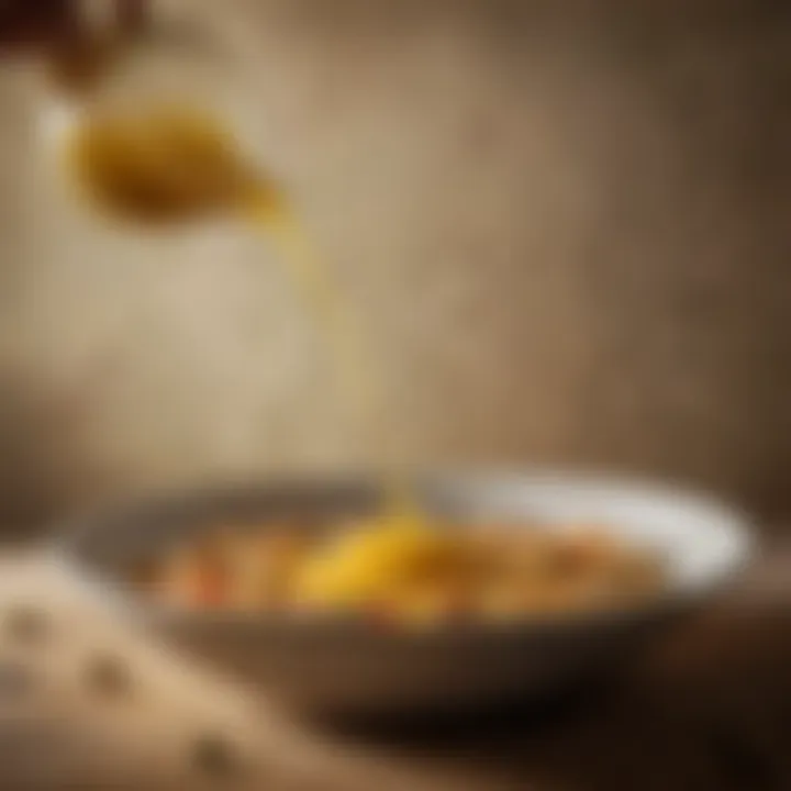 Olive oil pouring into a bowl, symbolizing richness and flavor