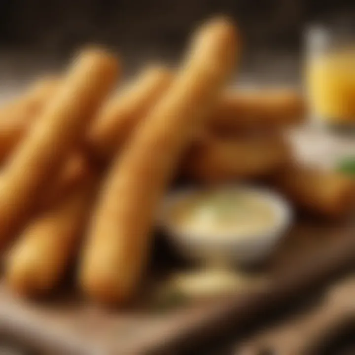 Golden-brown mozzarella sticks perfectly fried, showcasing their crispy texture
