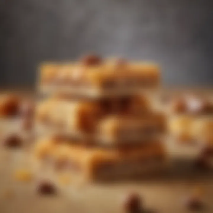 A close-up view of various Honeybar snack bars showcasing their textures and ingredients