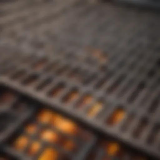 Close-up view of barbecue grates showing residue buildup