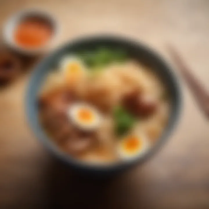 A steaming bowl of ramen with garnishes