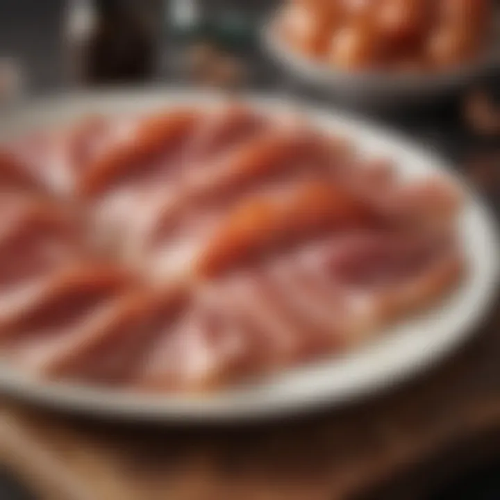 Beautifully arranged slices of prosciutto on a platter