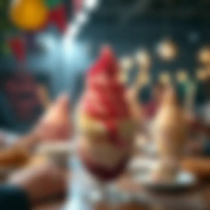 A celebratory gathering featuring ice cream as a centerpiece, showcasing its role in social settings.