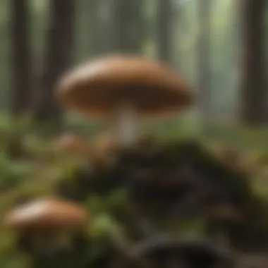 Natural Habitat of Mushrooms A serene forest environment showcasing natural mushroom growth