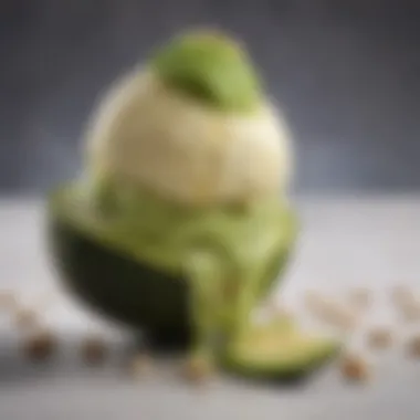 A visually appealing cone topped with avocado and lime ice cream.