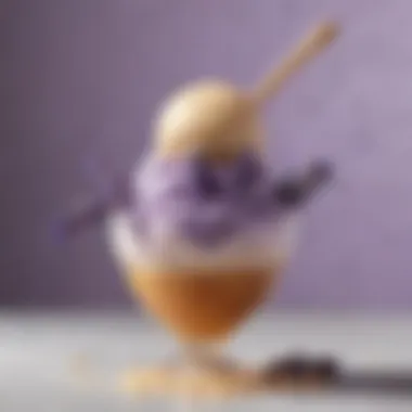 Lavender Honey Delight A scoop of lavender honey ice cream with a sprig of lavender on top.