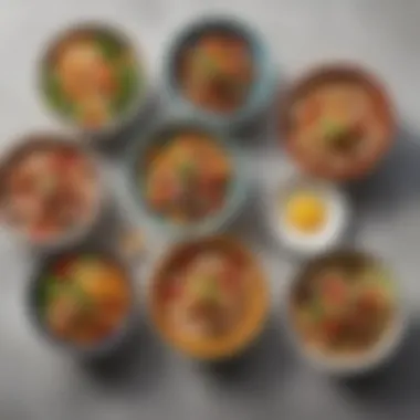Artistic arrangement of assorted lunch bowls
