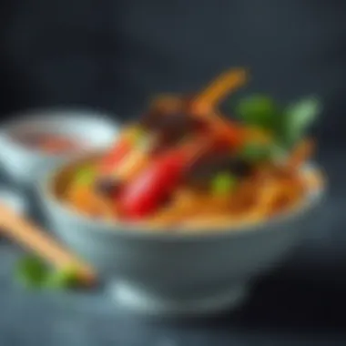 Delicious Jajangmyun with Vegetables A bowl of Jajangmyun topped with fresh vegetables and sprinkled sesame seeds