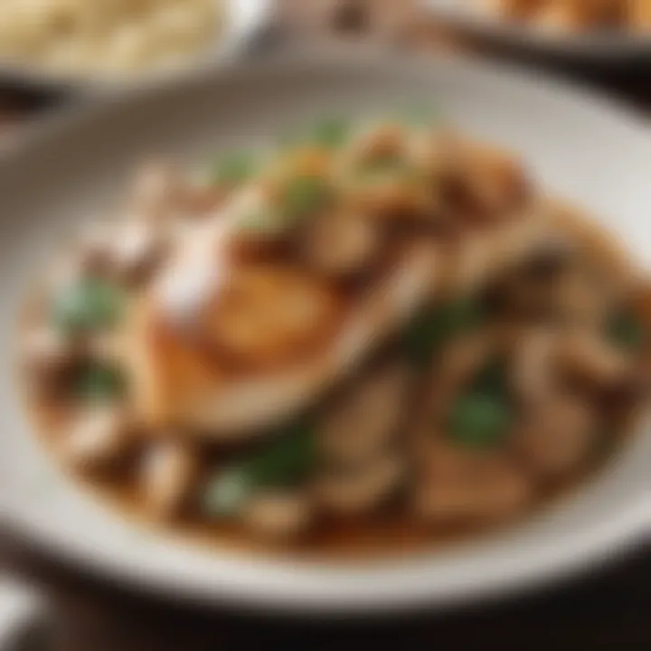 A beautifully plated Keto Chicken Marsala highlighting its rich sauce and garnishes