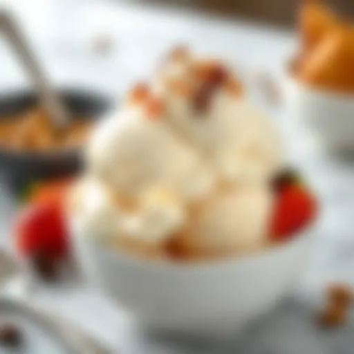 Deliciously Creamy Keto Ice Cream Creamy keto ice cream served in a bowl with toppings