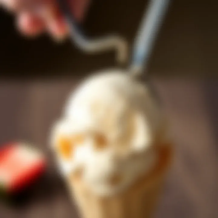 A scoop of keto ice cream being placed into a cone