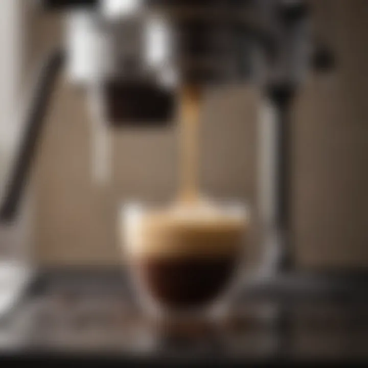 Close-up of the espresso extraction process highlighting rich crema