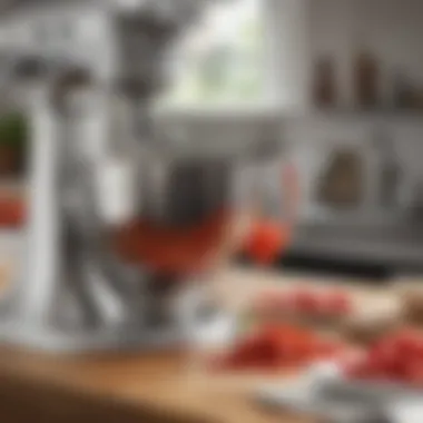 A close-up view of the KitchenAid mixer slicer and shredder attachment showing its intricate design.