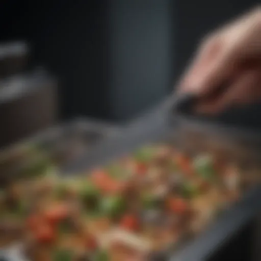 A close-up of a knife being placed in a recycling bin