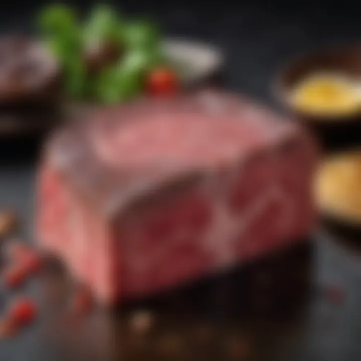 Close-up of marbled Kobe beef showcasing its rich texture and quality