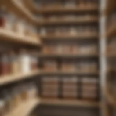 Neatly organized pantry showcasing labeled baskets