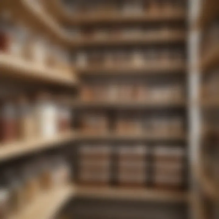 Neatly organized pantry showcasing labeled baskets