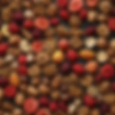 A colorful assortment of healthy late-night snacks including fruits and nuts