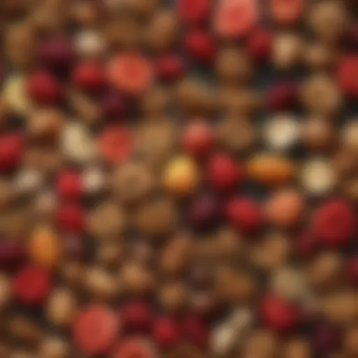 A colorful assortment of healthy late-night snacks including fruits and nuts