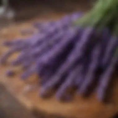 Fresh lavender sprigs alongside culinary ingredients