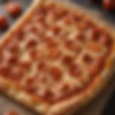 A close-up view showcasing the unique crust texture of Little Caesars Square Pizza