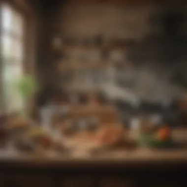 A rustic kitchen setting with essential tools for food preparation