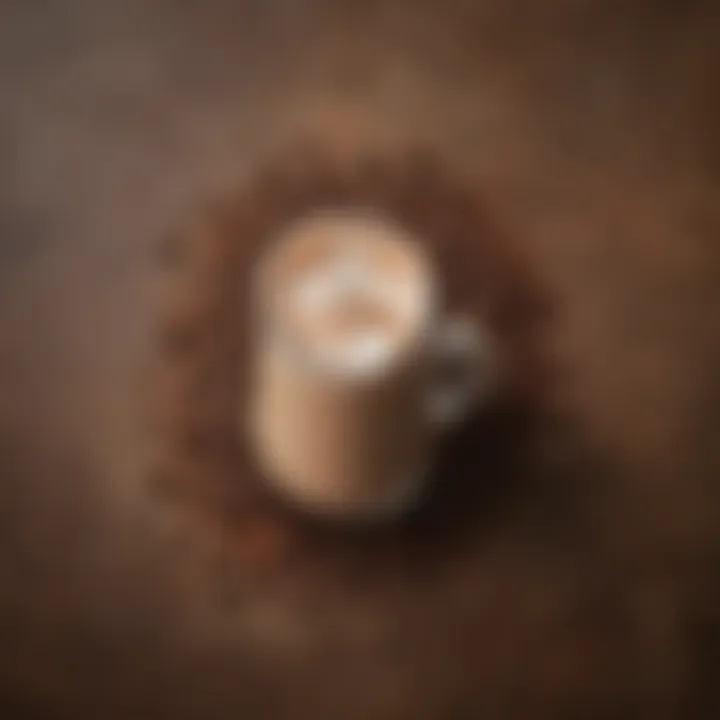 An assortment of coffee beans, cocoa powder, and milk arranged artfully on a countertop.