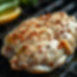 Close-up of seasoned chicken breast ready for grilling