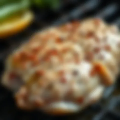Close-up of seasoned chicken breast ready for grilling