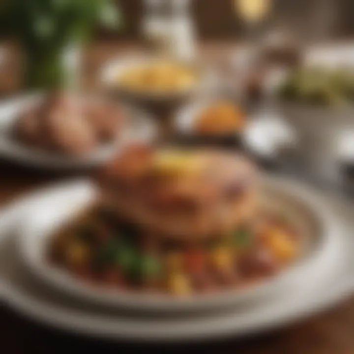 A beautifully plated southern meal featuring pork chops and sides