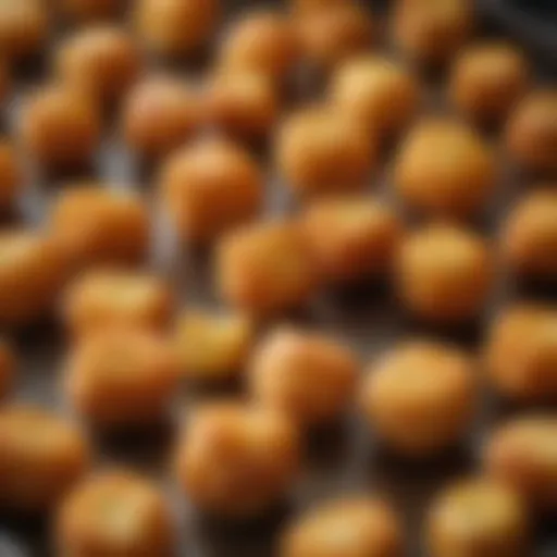 Golden brown tater tots in a convection oven