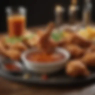 An assortment of flavorful dipping sauces presented alongside chicken drummies.