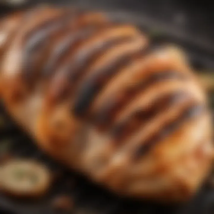 A perfectly grilled chicken breast with grill marks