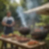 A selection of different types of outdoor smokers showcased in a backyard setting