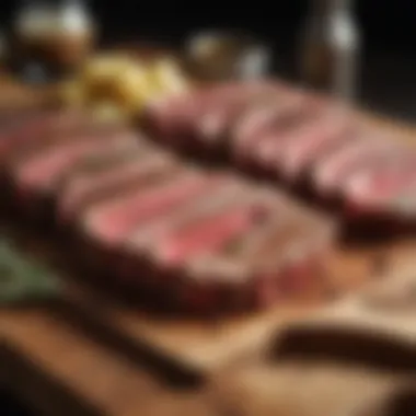 Exploring Different Cuts of Steak An array of steak cuts displayed on a wooden table