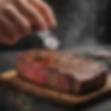 Measuring Steak Temperature for Perfection Thermometer inserted into the thickest part of a steak