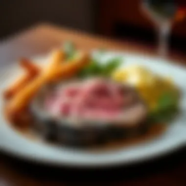 A beautifully plated prime rib with sides