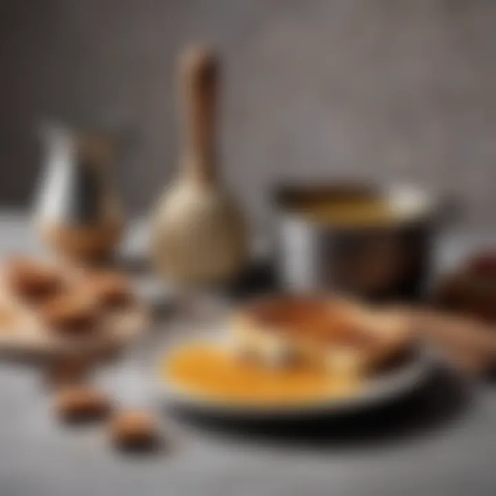 Various culinary tools alongside a crème brûlée torch