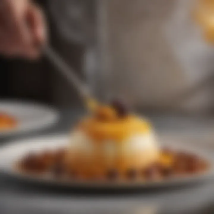 A demonstration of torch technique on a dessert