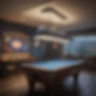 Miller Lite pool table light illuminating a game room