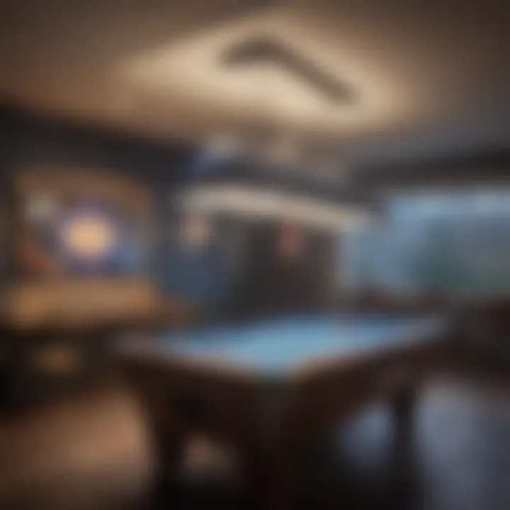 Miller Lite pool table light illuminating a game room