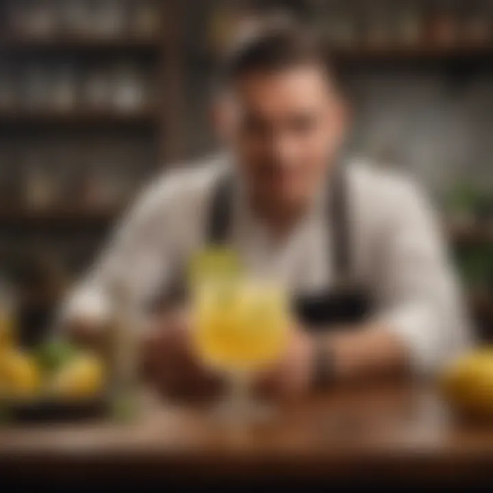 A creative mixologist showcasing a unique Patrón Lemonade recipe with seasonal ingredients