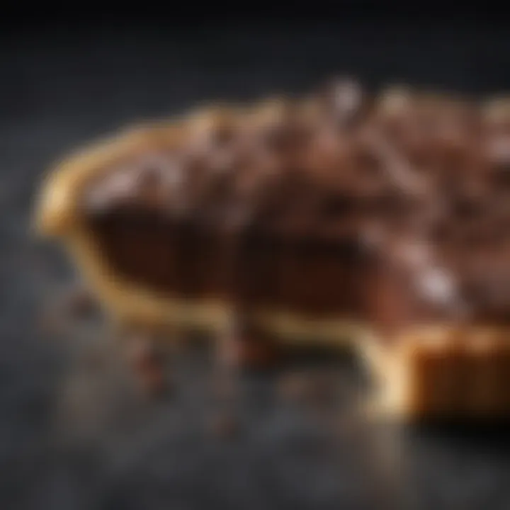 A close-up view of the decadent chocolate topping on a mudd pie