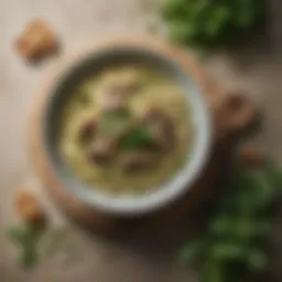 A vibrant bowl of mushroom and pea risotto garnished with fresh herbs