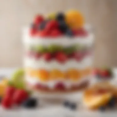 A beautifully layered fruit parfait showcasing fresh berries and yogurt