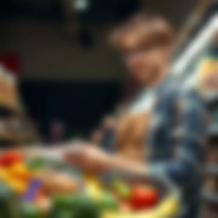 A thoughtful individual reviewing a grocery list while shopping for gluten-free products.