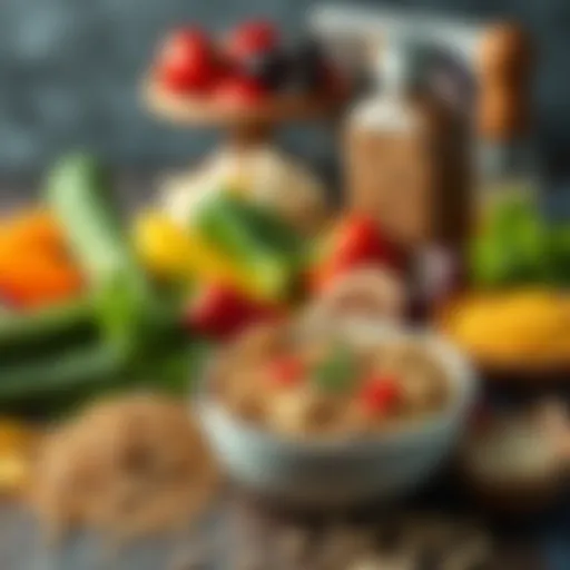 Essential Gluten-Free Ingredients A vibrant spread of gluten-free ingredients including fresh vegetables, grains, and legumes.