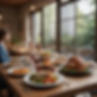 Cozy Dining Experience with Delivered Meals A cozy dining setup featuring a home-delivered meal.