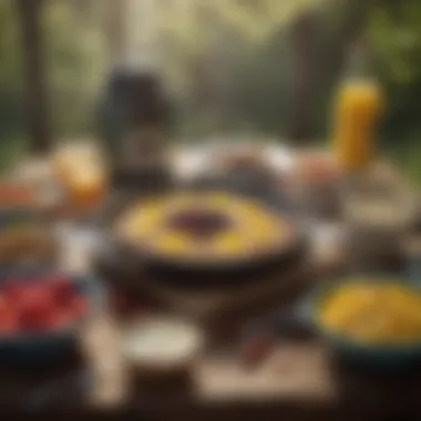 Morning camping breakfast spread